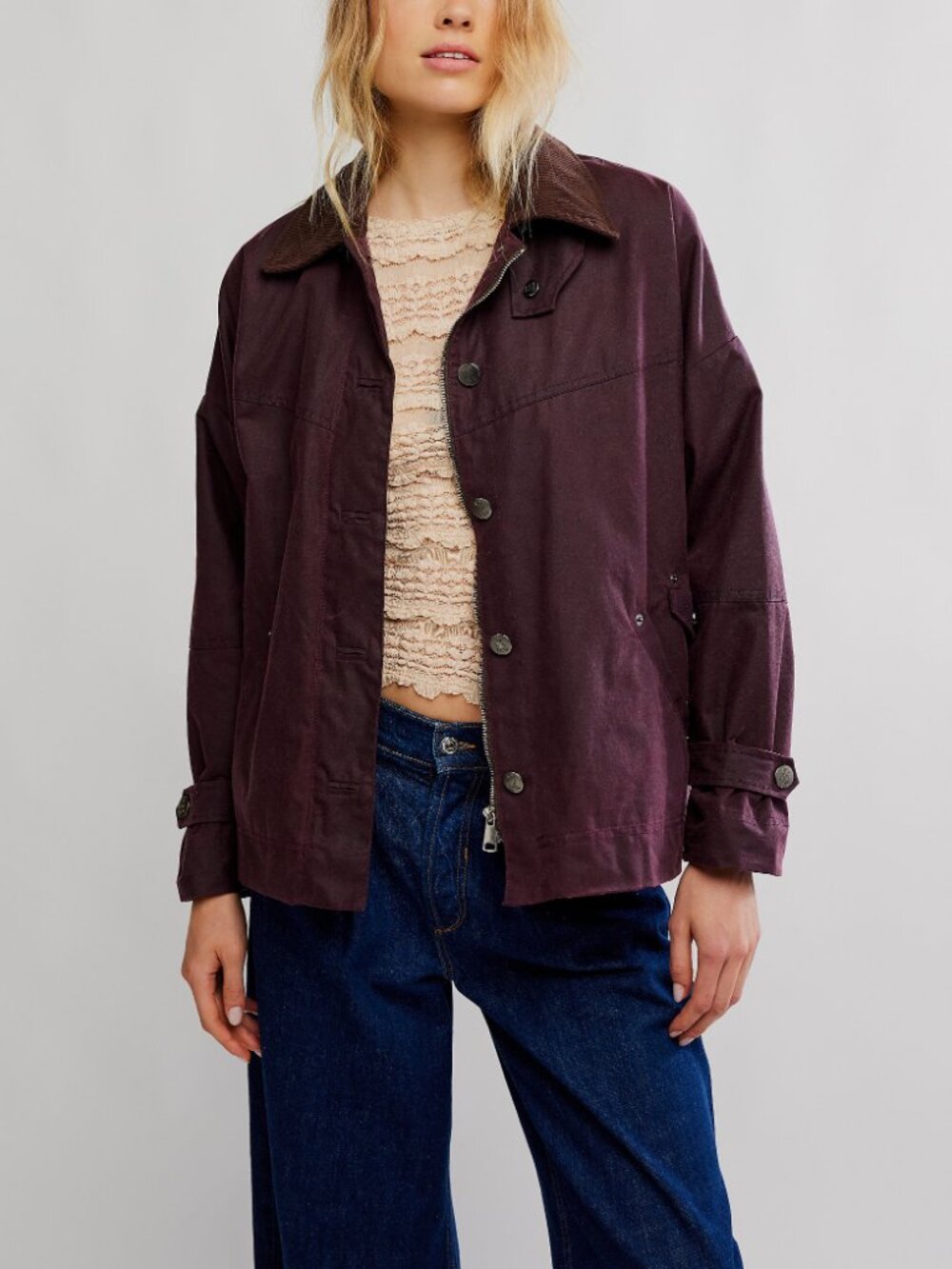 Free People Plum Bomber Jacket